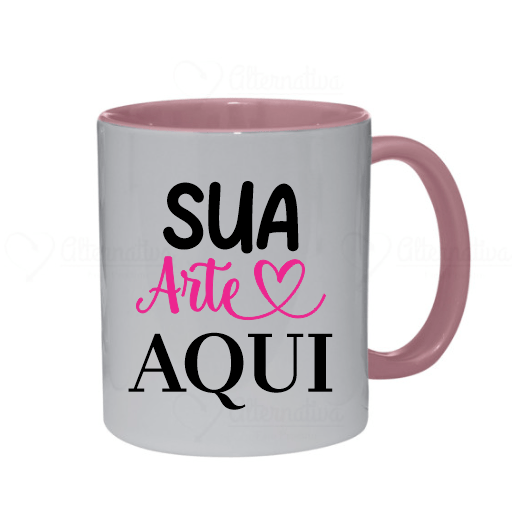 Caneca de Cerâmica Interior e Alça Rosa Personalizada