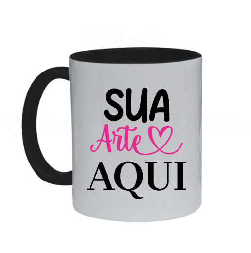 Caneca de Cerâmica Interior e Alça Preta Personalizada