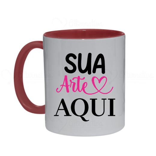 Caneca de Cerâmica Interior e Alça Vermelha Personalizada 