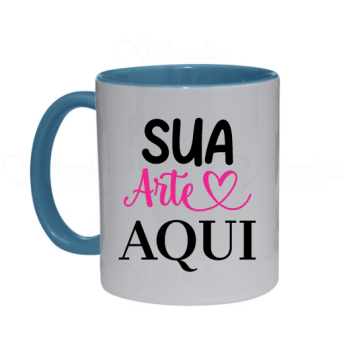 Caneca de Cerâmica Interior e Alça Azul Personalizada