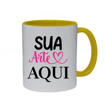 Caneca de Cerâmica Interior e Alça Amarela Personalizada